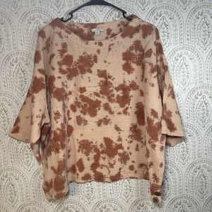 J. Jill size XL Petite short sleeve boxy top tie dye gauzy slub cotton Boho